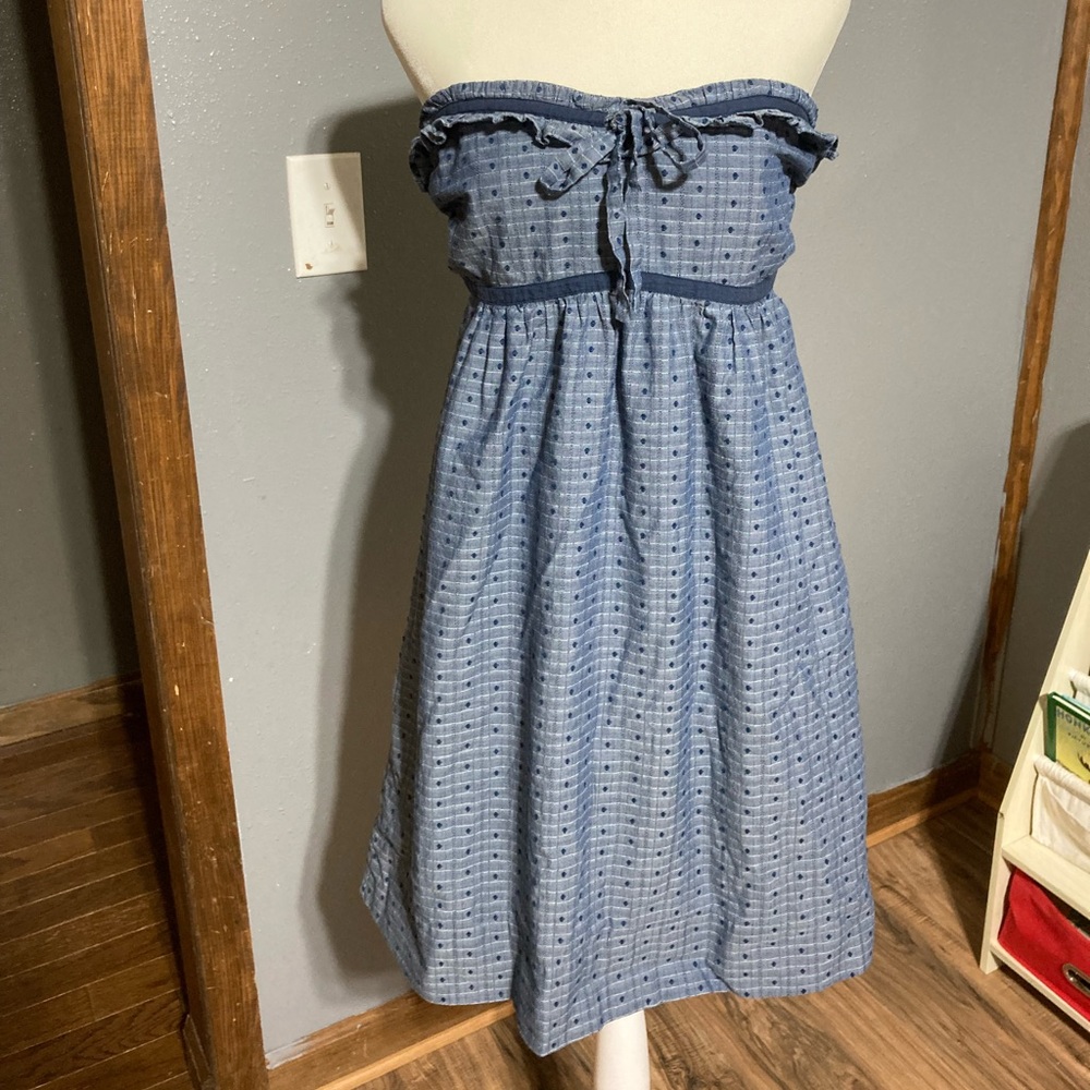 Blue strapless J. Crew mini dress